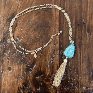 Turquoise and Gold Tassel Necklace Long